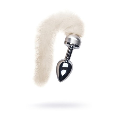 Anal plug Metal by Toyfa, silver, with a white tail, 32 cm, d = 2.9 cm