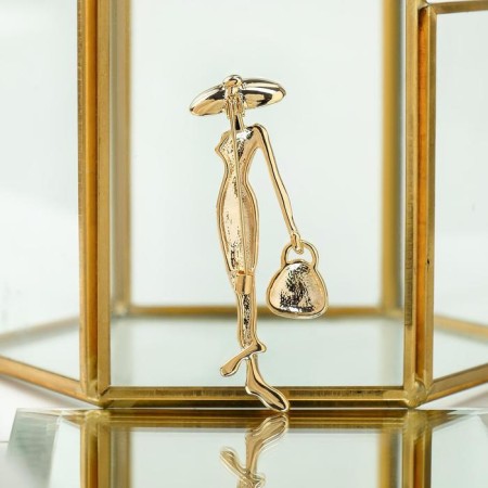 Brooch "Lady" with a handbag, the color is red-white in gold-1