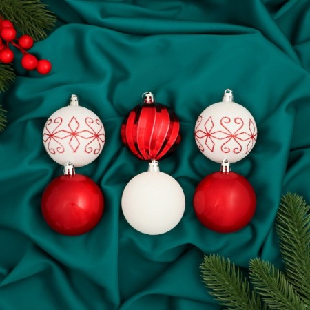 Set of balls plastic D-6 cm, 12 pcs "Agnet" patterns, red-white