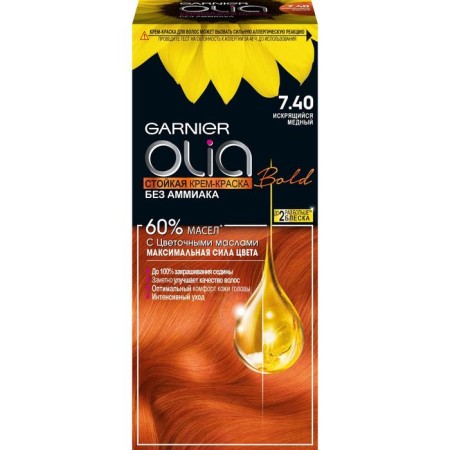 Hair Cream Garnier Olia, tone 7.40 sparkling copper