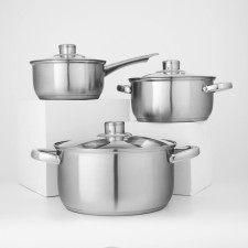 A set of stainless steel dishes “Grette”, 3 subjects: Steering 1.5 l, d = 16 cm, pots 2 l, 4 l, d = 18 cm, d = 22 cm, covers