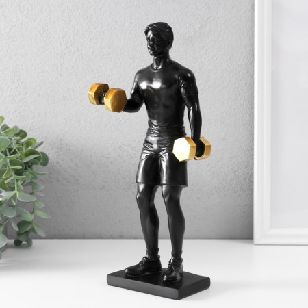 Polystone souvenir "Athlete with dumbbells" Black with gold 11x7x26 cm-3