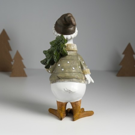 Polystone souvenir "Goose in a sweater in peas, carries the Christmas tree" Light green 9.5x12x22.5 cm-3