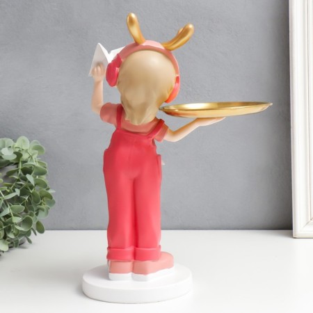 Souvenir Polystone stand "Baby with paper aircraft" pink 35x21x13 cm-2