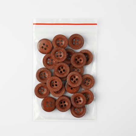 Button wooden, 4 punctures, d = 15 mm, brown color-3