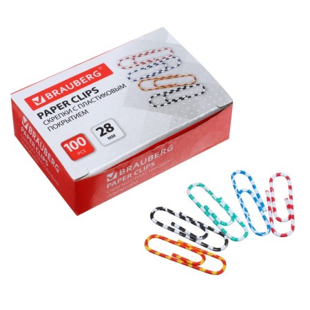 Office paper clips 28 mm, colored, 100 pieces, cardboard box-2