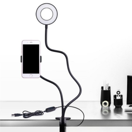 LED ring lamp Luazon SK-001, flexible leg, 5 W, 12 lamps, 10 modes