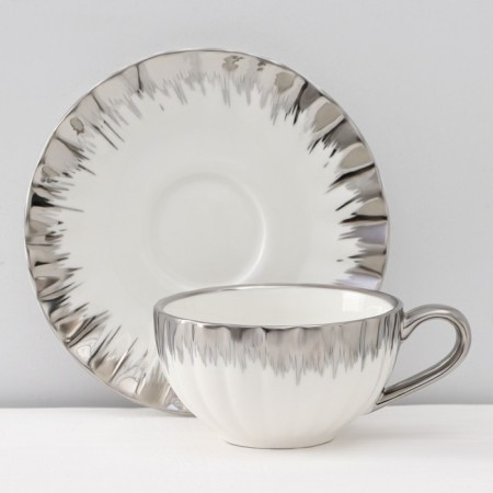 Ceramic tea service "Snow avalanche", 12 items: 6 mugs 80 ml, 6 Smashes d = 11.2 cm, color mix-2