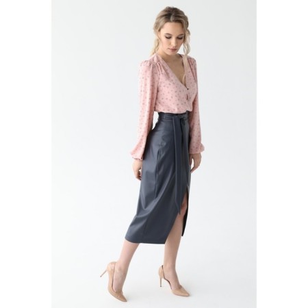 Artificial leather skirt with a belt, size 46-3