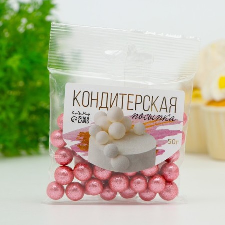 Confectionery sprinkling "shine", pink, 12-13 mm, 50 g-1