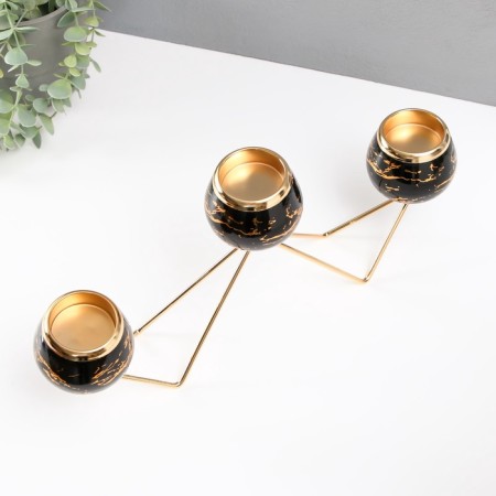 Summary Metal for 3 candles "black marble with golden veins - zig -zag" gold 41x19cm-4