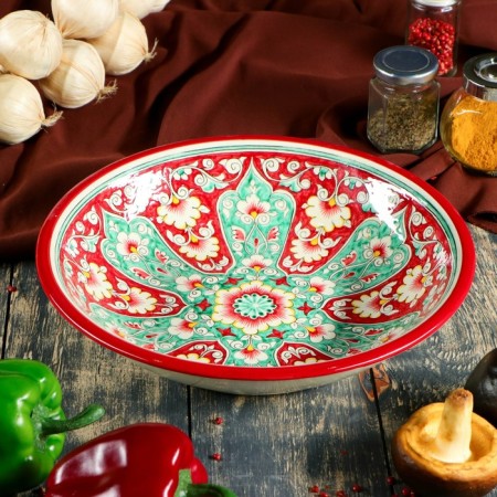 Buditsa Rishtan ceramics "Patterns", 29 cm, red