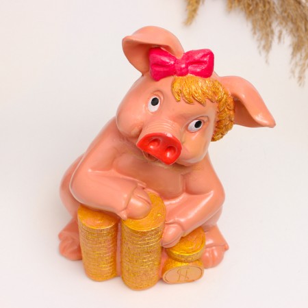Копилка "Свинья с деньгами" 25х16х10см-4