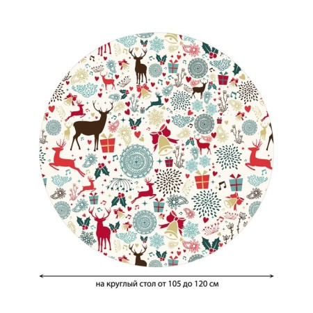 The tablecloth “New Year's deer”, round, oxford, elastic band, size 140x140 cm, diameter 105-120 cm-1