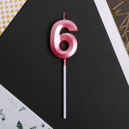 Candle for the cake, the number "6", pink.-2