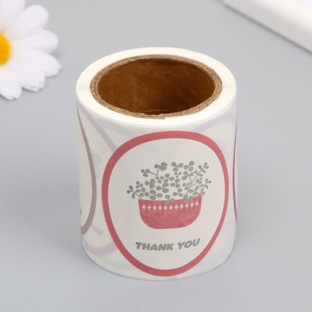 Stick Paper "Gratitude. Flowers in a vase" D = 2.5 cm 120 pcs in a roll 5.7x5.7x6 cm-2