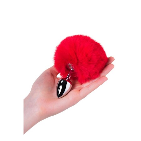 Anal plug Toyfa Metal, silver, with a red tail, 4.2 cm, d = 2.7 cm-2