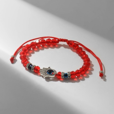 Bracelet-reinforcing “red thread” hand of Hams happiness, lenses, blue color in black silver, d = 8 cm