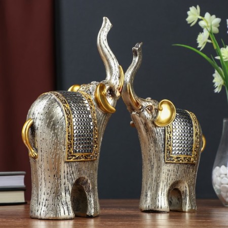 Polystone souvenir "Two Elephants with Popone-Kalchuga" set 26.5x7.5x16.5 cm-1