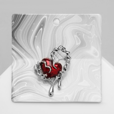 Brooch "Heart" Abstract, red color in silver-1