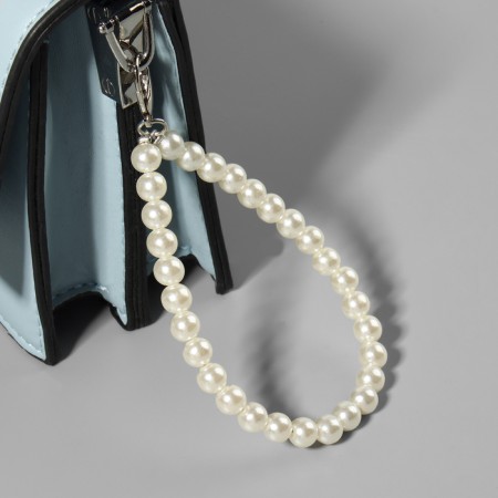 Handle for a bag, pearl beads, 30 ± 1 bead, with carbine, white/silver color-2