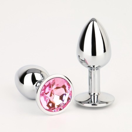 Anal traffic jam-hoods, silver, pink crystal, d = 28 mm