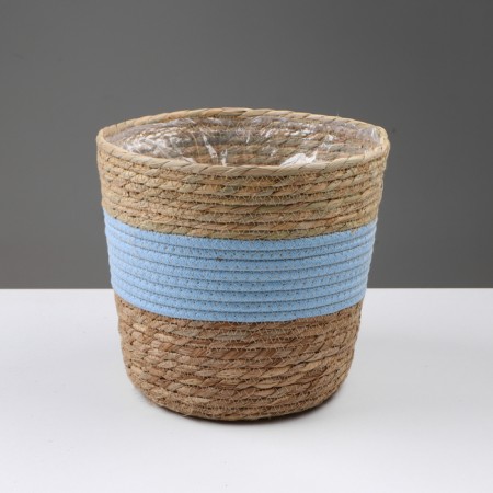 Kashpo wicker "Namibia", 25.5x25.5x23 cm, natural, blue-1