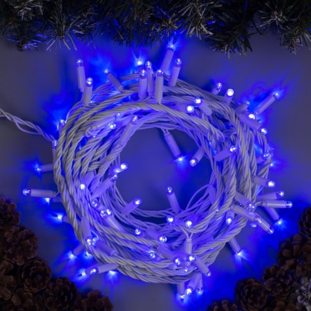 Garland "thread" 10 m, IP65, UMS, white thread, 100 led, glow blue, 220 V