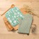 Set of shade, mittens+grabbit green strip/kitchen, 100%PE, mobbled 200 g/m