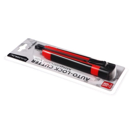 Chancellery knife 18mm, plastic, latch, rubberized, top-1