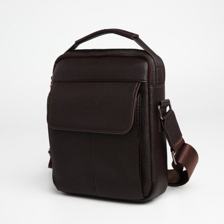 Male bag over the shoulder, Textura, 2 external pockets, brown color-4