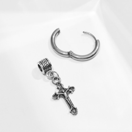 Piercing in the ear "Ring" Cross, d = 12 mm, color black silver-2