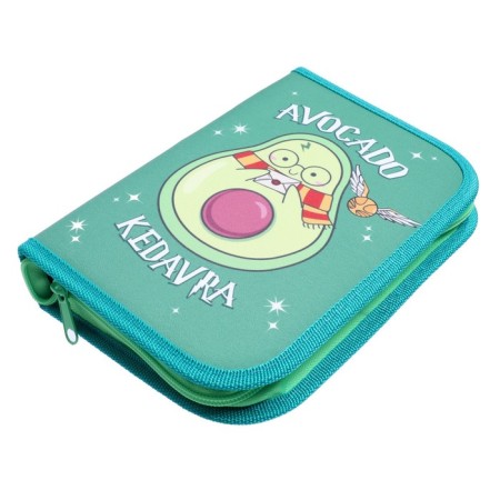 Penal 3 sections, tab inside, 140 x 210 x 40 mm, fabric, calligrata top Block "Avocado", in the style of Harry Potter-1