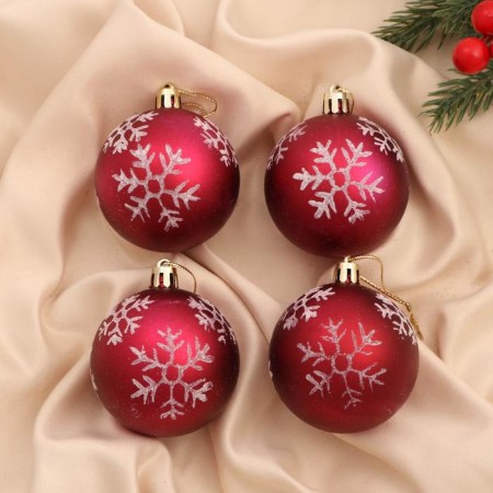 Set of balls plastic D-6 cm, 4 pcs "Snow Eide Frame" Red Red