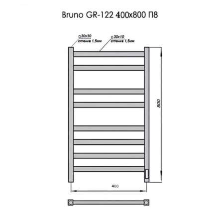 Electric towel Grois Bruno, 400x800 mm, 8 crossbars, lower, black-5
