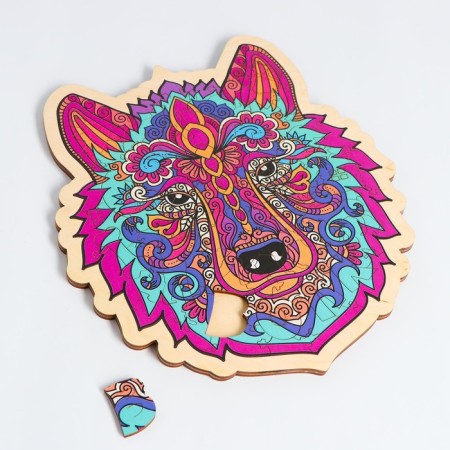 Wooden puzzle in the frame "Wolf" 29 × 25 cm-1