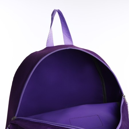 A backpack with a zipper, external pocket, purple color-5