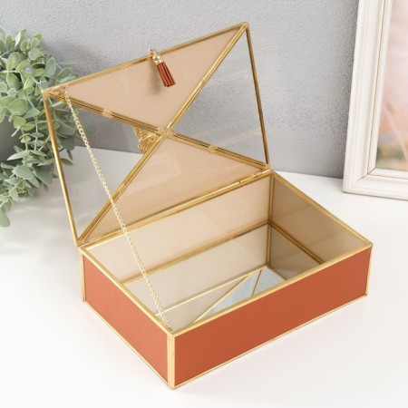 Casket glass, leatherette with a metal frame "Butterfly" red 24x16.5x8 cm-2