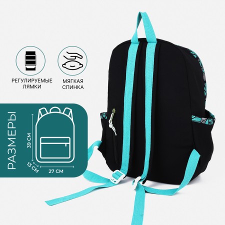 Youth backpack from textiles, 4 pockets, black/green color-1