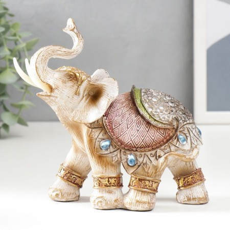 Souvenir Polystone "Elephant in Popon with sapphires" under a tree 14x16x7.5 cm-1