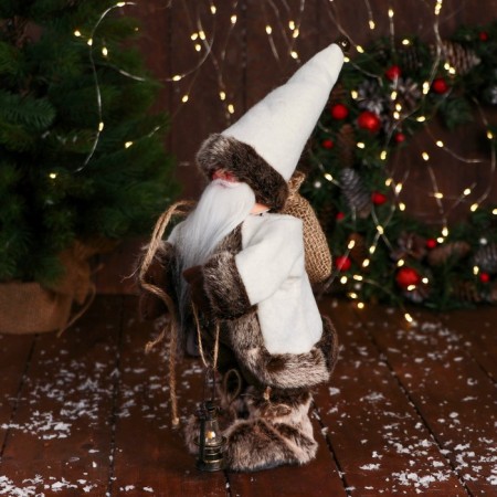 Santa Claus "in a fiber vest, with a flashlight" 28 cm, gray-white-3