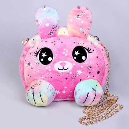 Children's fur “bunny” bag, pink color, 15.5x12.7x4 cm