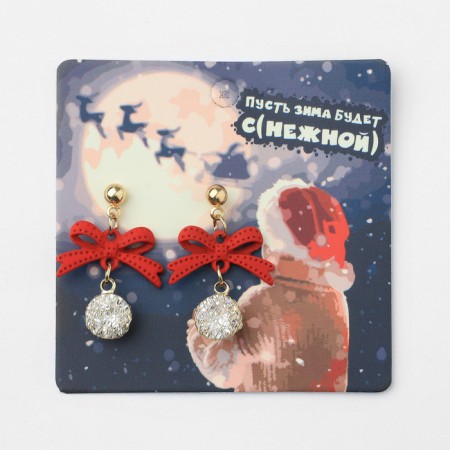 New Year! Earrings "New Year" bow, white-red color in gold-1