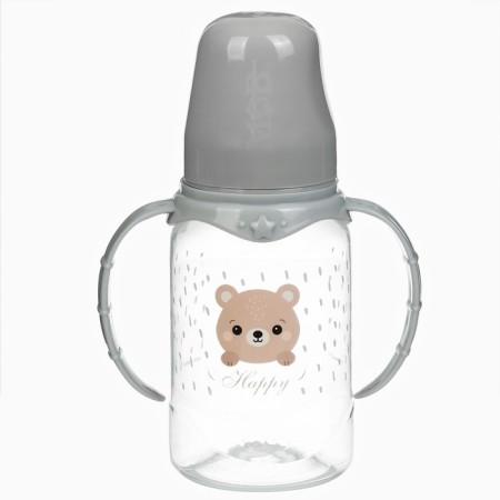 A bottle for feeding "Happy" 150 ml, cylinder, with handles, color gray color-3