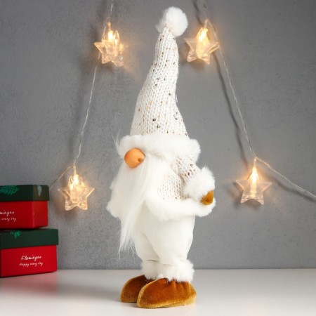 Interior doll "Santa Claus in a snow -white caftan, a cap with a bomb" 32x14x9 cm-2