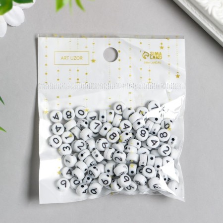 Beads for creativity plastic "Black numbers on white" set of 20 grams 0.7x0.7x0.4 cm-3