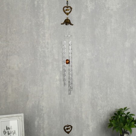 Music of wind metal "Double heart with an arrow" 4 tubes 56 cm