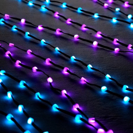 Smart garland “thread” 5 m Rosa with nozzles “Balls”, IP20, black wire, 100 LED, remote control, application, glow RGB, USB-3