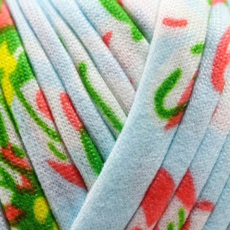 Knitted yarn 95% cotton, 5% Elastan "Lentino Print" 100 g 30 m pink on blue-3