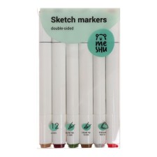 Meshu bilateral markers for sketching, 12 colors (forest colors)